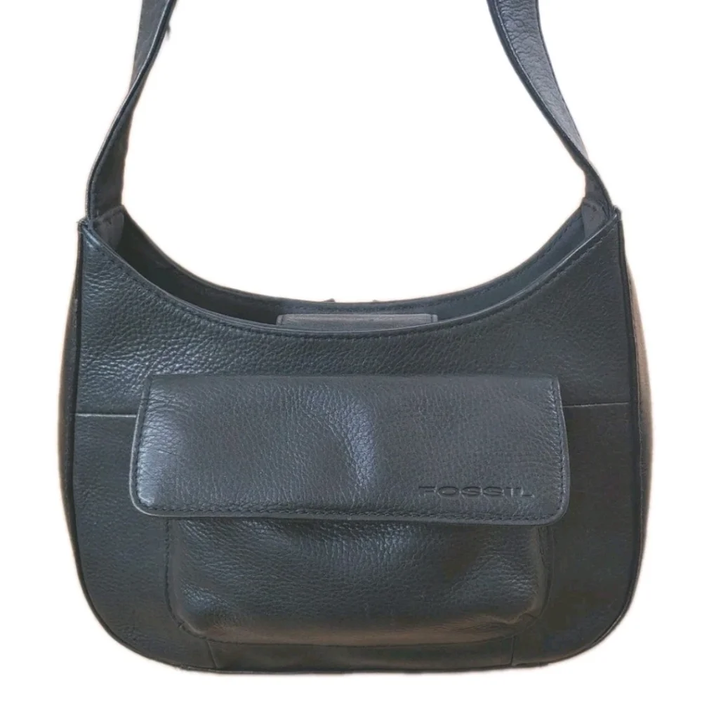 Fossil Pebble Leather Purse Hand Shoulder Bag Satchel Dark Green Y2k Vtg 90s